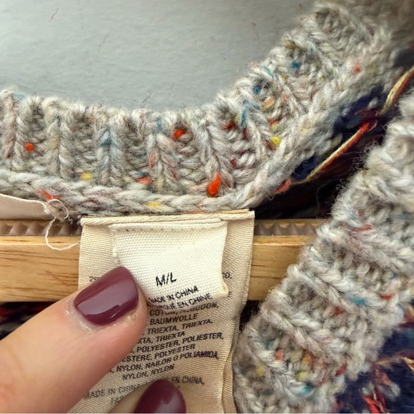 Anthropologie Sleeping on Snow Fair Isle Sweater Cape Poncho Medium Large M - Picture 7 of 12